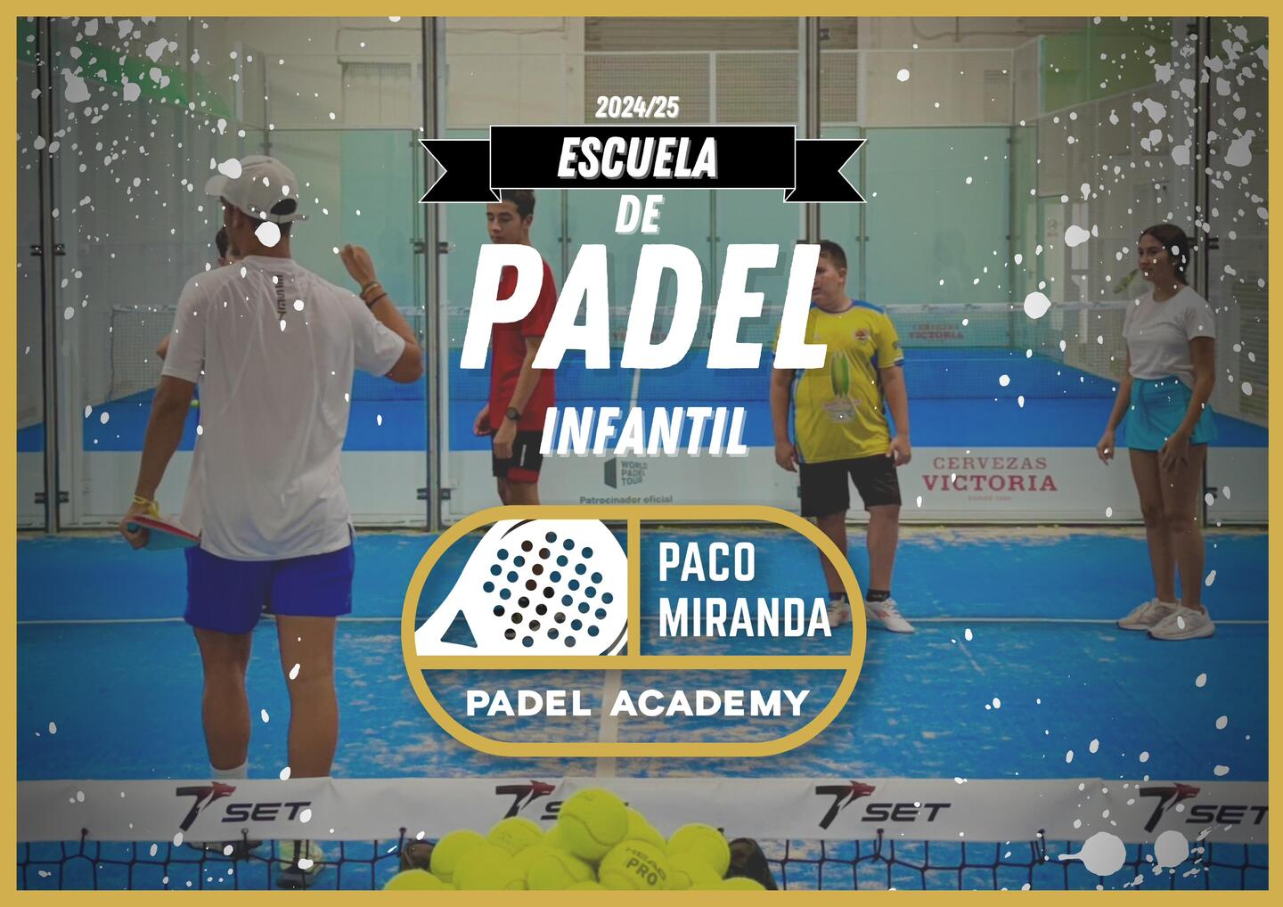 Cartel de la escuela de pádel infantil de Paco Miranda en Motril