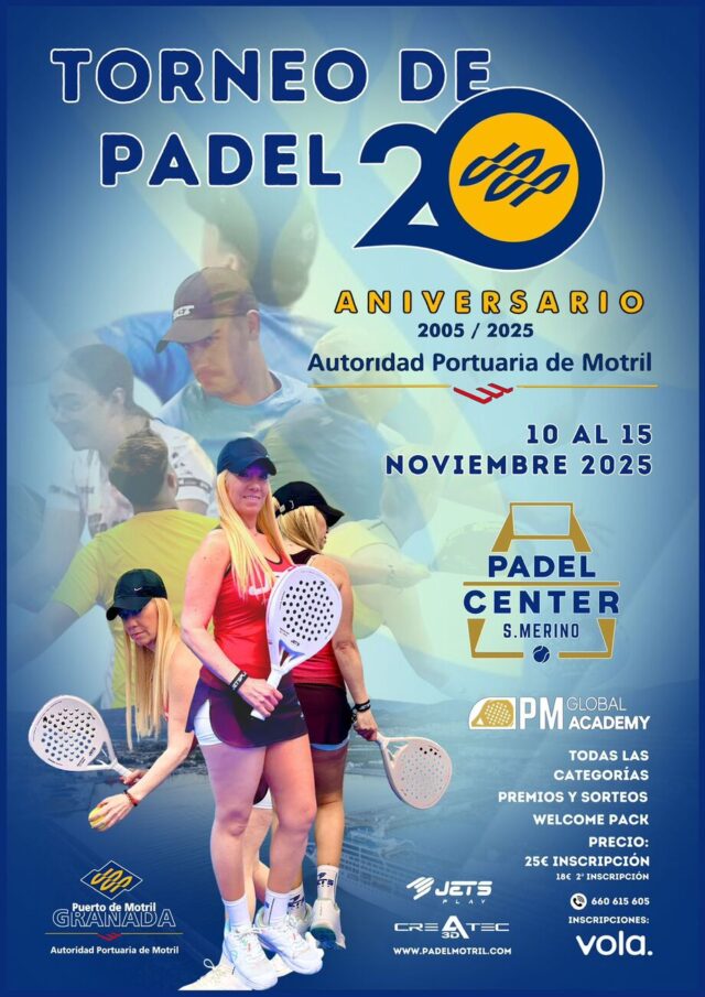 Cartel Torneo de Pádel 20 aniversario de la Autoridad Portuaria de Motril