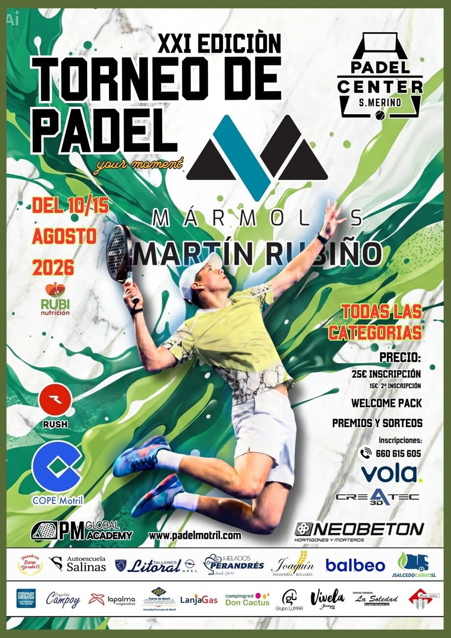 Cartel Torneo de Pádel de Mármoles Martín Rubiño año 2026.