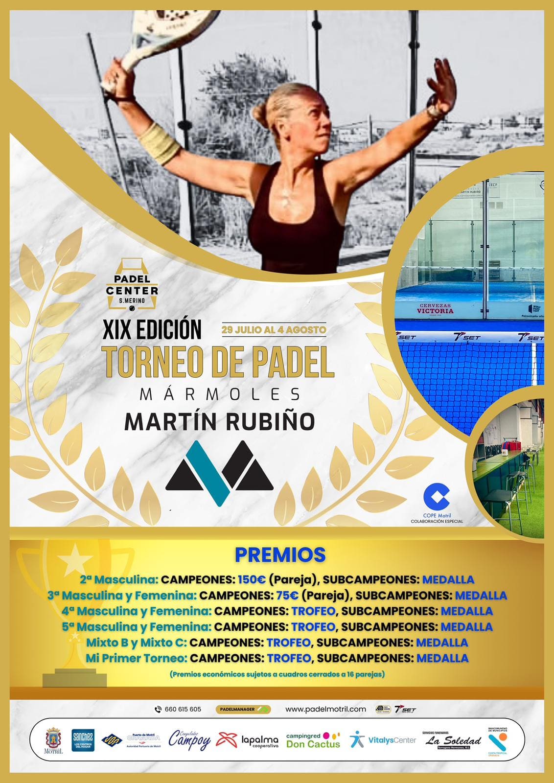 Cartel de Premios del XIX Torneo de Pádel de Mármoles Martín Rubiño