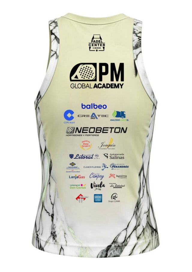 Reverso camiseta mujer del XXI Torneo de Pádel de Mármoles Martín Rubiño